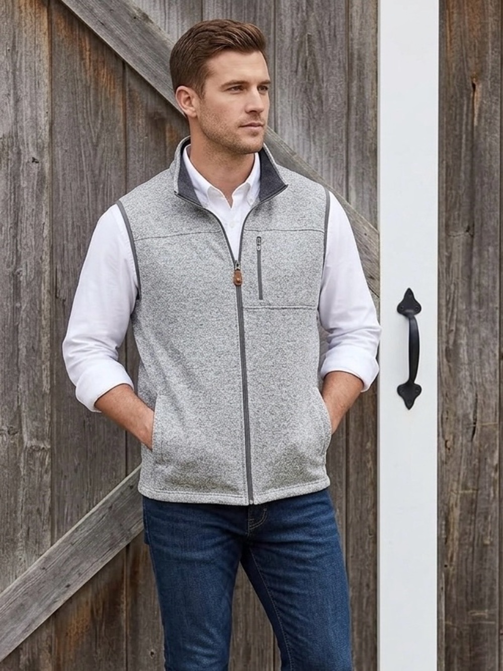 Izod Men's Outdoors Outerwear Cozy Heather Gray Zip-Front Fleece Vest. Size XL